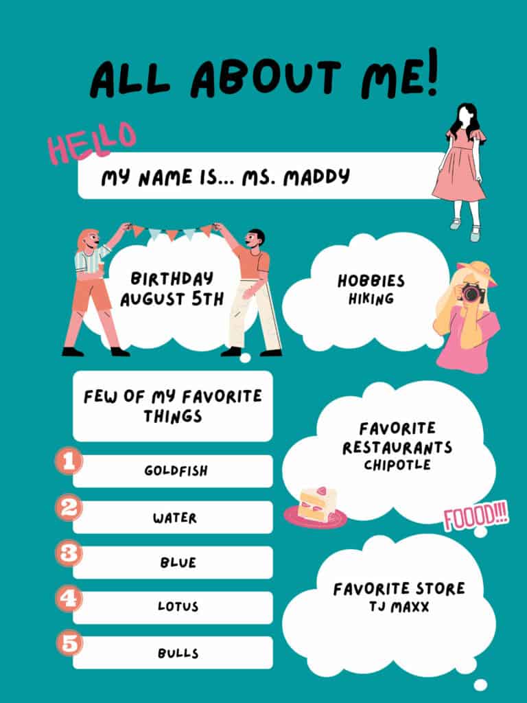 Ms. Maddy's teachers favorite things poster