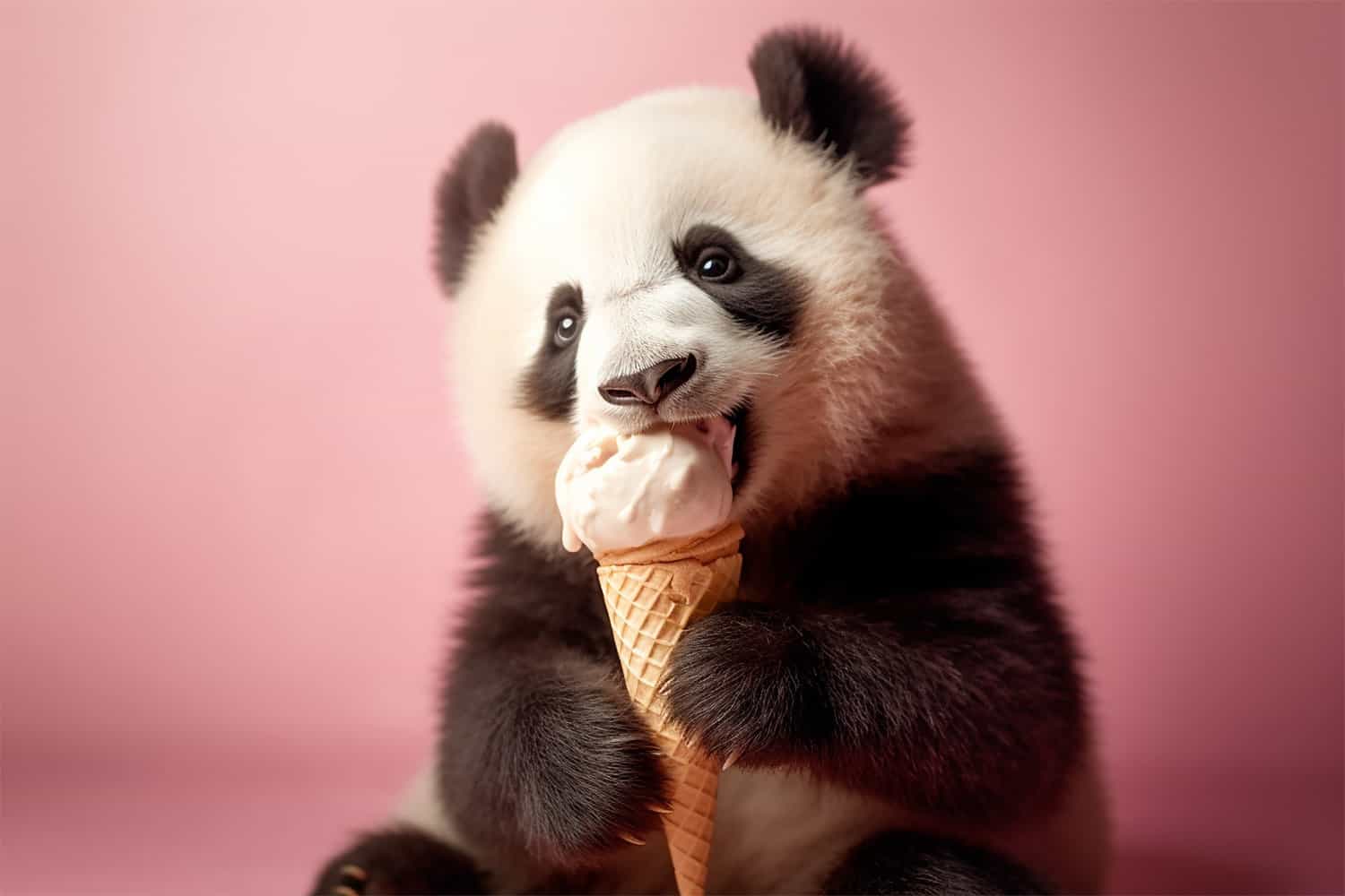 A panda eating ice cream